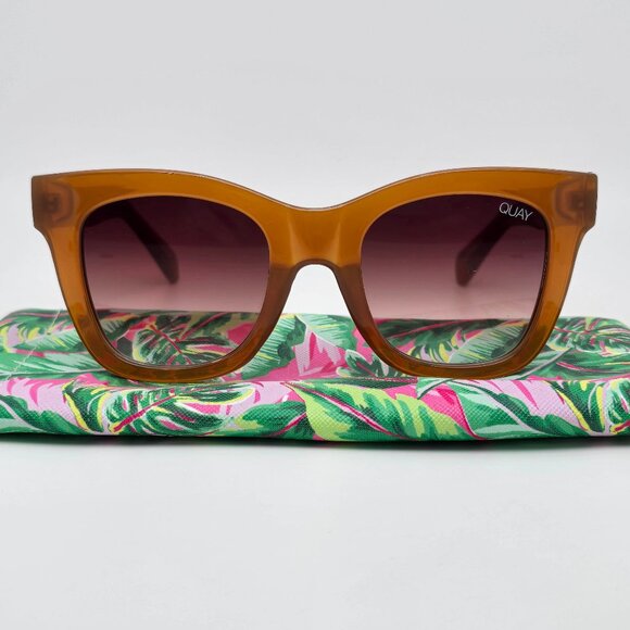 Quay Australia After Hours Toffee Frame Brown Fade Lens Square Sunglasses w Case - Picture 1 of 16